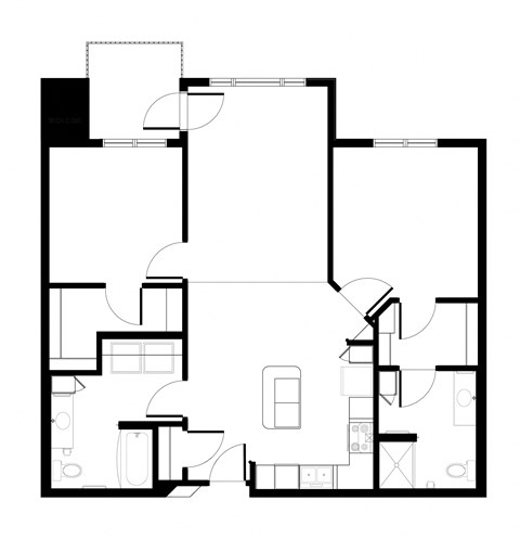 Floor plan for 2 beds, 2 baths, 1099 sqft